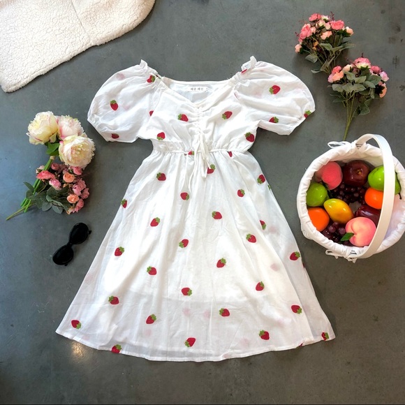 Strawberry Cottagecore Summer Milkmaid Dress - Picture 2 of 8